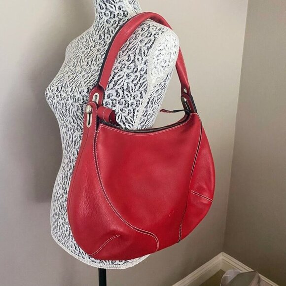 Bolsos Cats Large Red Leather Hobo Shoulder Bag Made in Spain - Picture 1 of 5